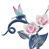 Handmade Hummingbird & Rose Glass Figurine, Home Décor Hummingbird Gifts