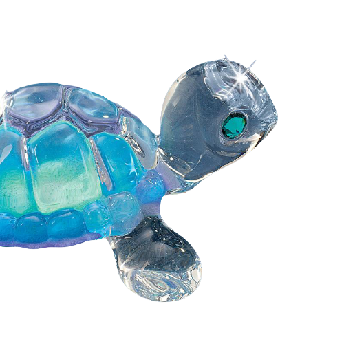 Blue Turtle Glass Figurine with Crystals Accents