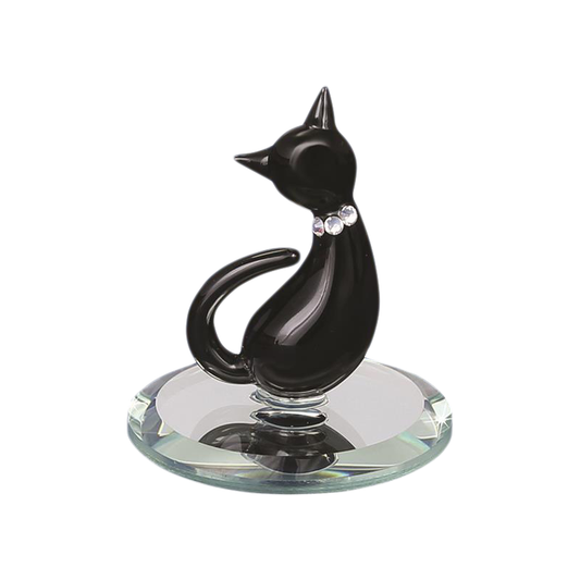 Black Cat Glass Figurine Accented with Crystal Collar