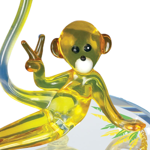 Glass Baron Peace Yellow Monkey Figurine
