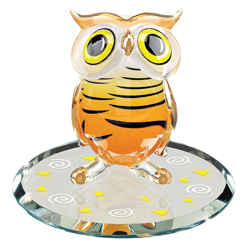 Orange Hoot Glass Owl Collectible Handcrafted Figurine