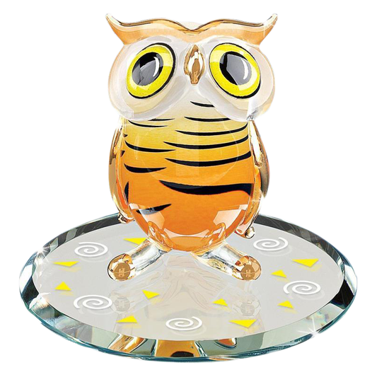 Orange Hoot Glass Owl Collectible Handcrafted Figurine