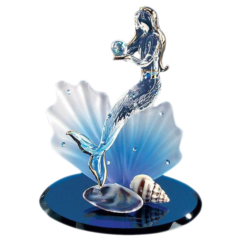 Glass Mermaid Figurine, Handcrafted Blue Coral, Home Decor, Collectible Gift Ideas