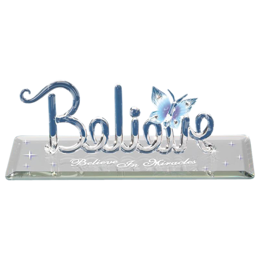 Glass Baron 3D Blue Butterfly Believe Collectible Figurine with Crystal Accents