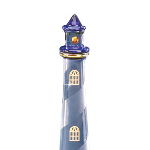 Blue Lighthouse Glass Figurine Handcrafted with Crystals Accents