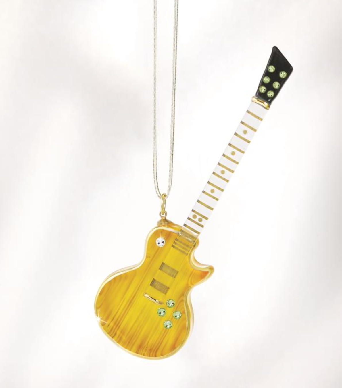 Glass Guitar Ornament, Christmas Figurine, Handmade Yellow Ornament, Gift for a Musician, Guitar Lover, 4" Hanging Holiday Ornament