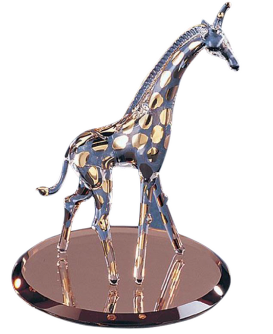 Glass Giraffe Figurine Handcrafted Collectible with 22kt Gold Accents