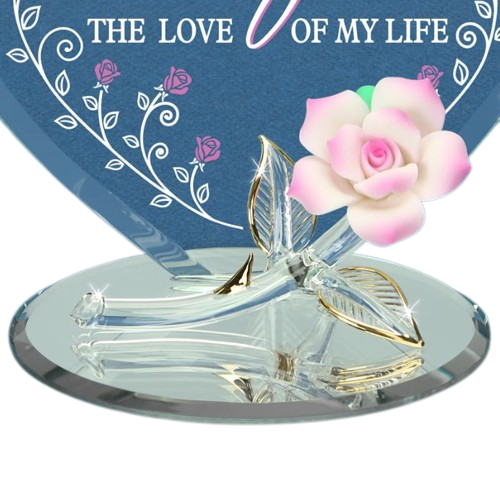 Glass Baron "For My Wife" Pink Rose Figurine