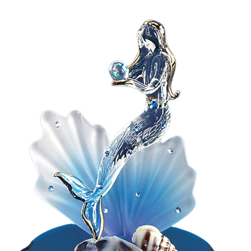 Glass Mermaid Figurine, Handcrafted Blue Coral, Home Decor, Collectible Gift Ideas