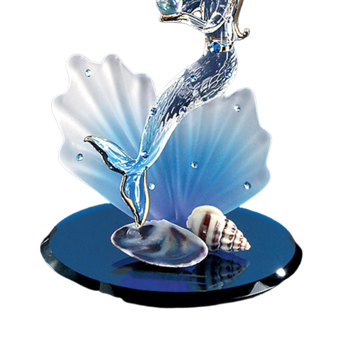 Glass Mermaid Figurine, Handcrafted Blue Coral, Home Decor, Collectible Gift Ideas