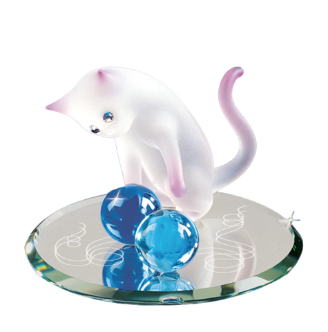 Cat Figurine, Pink & White Cat Statue, Handcrafted Kitten Glass Figurine, Animal Figures Home Décor, Gift Ideas