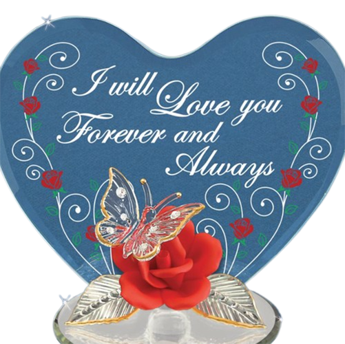 Glass Butterfly and Red Rose Figurine  I Love You Always