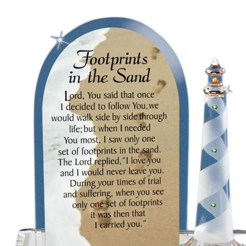 Footprints in the Sand, Lighthouse Glass Figurine, Handcrafted Gift Ideas, Home Decor