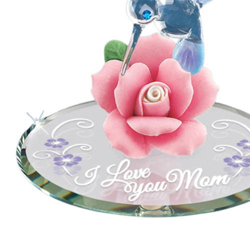 Glass Hummingbird Collectible Figurine I Love You Mom with Crystal Accents