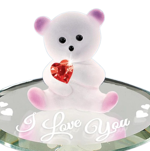 Glass Bear Collectible Figurine with Crystal Heart Accent