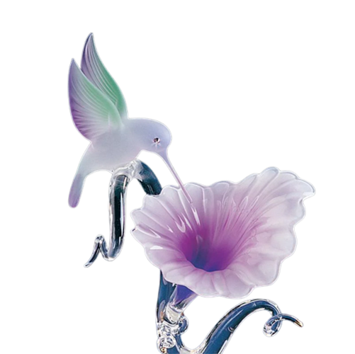 Glass Hummingbird Fuchsia Flower Figurine Accented with Crystals