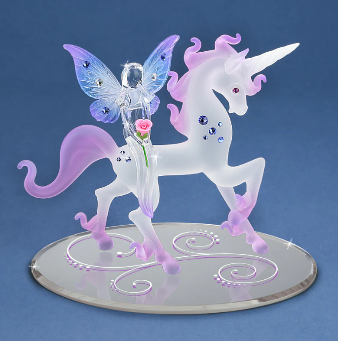 Glass Baron Unicorn Magical Fairy Collectible Figurine with Crystal Accents