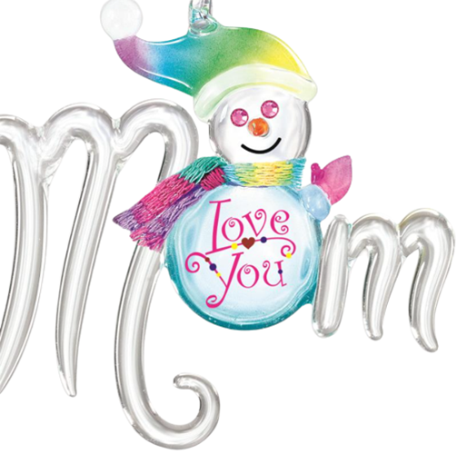 Glass Baron Snow Mom Ornament Mom Love You with Crystal Accents