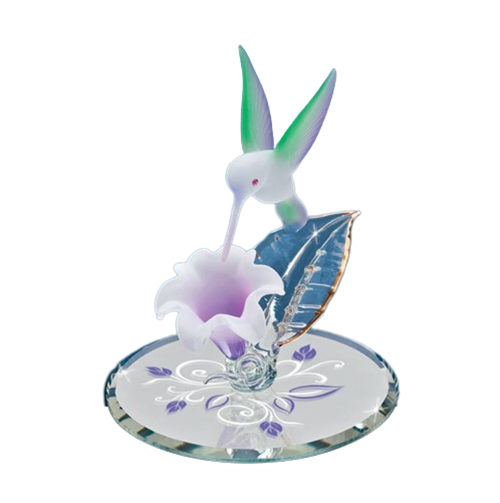 Glass Hummingbird with White and Lavender Lily Figurine