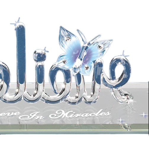 Glass Baron 3D Blue Butterfly Believe Collectible Figurine with Crystal Accents
