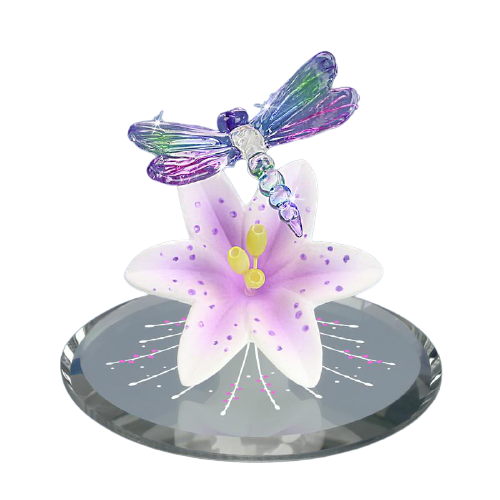 Glass Dragonfly Figurine, Dragonfly and Lavender Lily, Christmas Dragonfly, Handcrafted Home Decor, Gift for Her