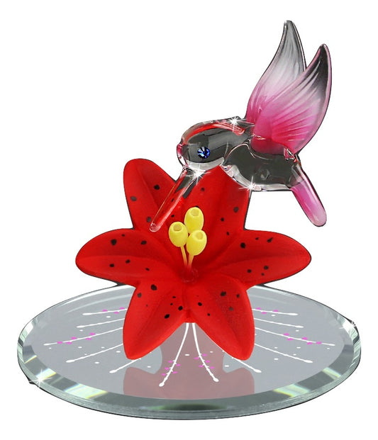 Hummingbirds and Red Lily Figurines, Handmade  Glass Figurine, Valentines Day Gift, Mothers Day Gift Ideas, Home Décor