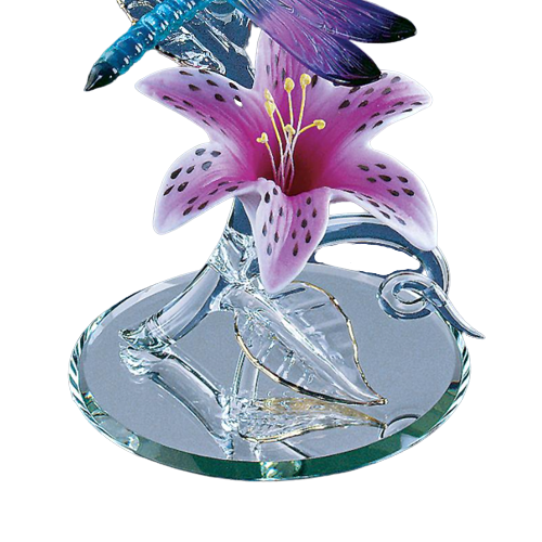Glass Dragonfly Lily Handcrafted Collectible Figurine