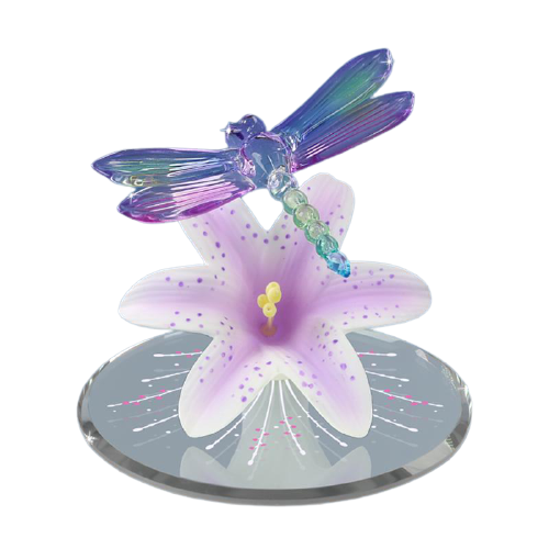 Dragonfly Figurine, Glass Dragonfly and Lavender Lily, Handcrafted Home Decor, Gift for Her