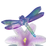 Dragonfly Figurine, Glass Dragonfly and Lavender Lily, Handcrafted Home Decor, Gift for Her