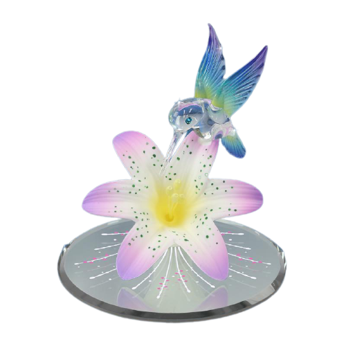 Hummingbird and Lily Flower Figurine, Handmade Glass Figurine, Hummingbird and Lavender Lily, Gift for Her, Him, Mom, Wife, Home Decor