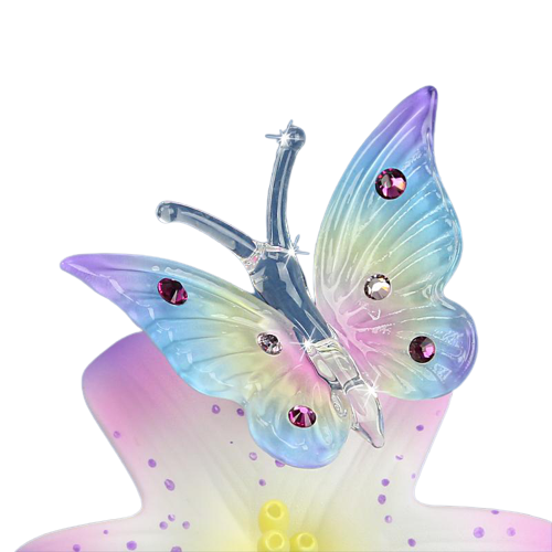 Glass Butterfly and Lily Handcrafted Figurine with Crystals Accents