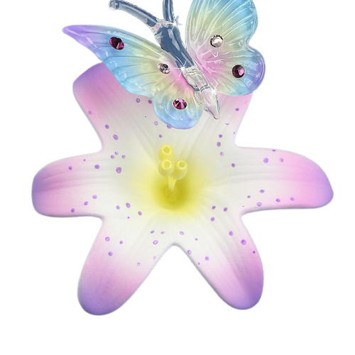 Glass Butterfly and Lily Handcrafted Figurine with Crystals Accents