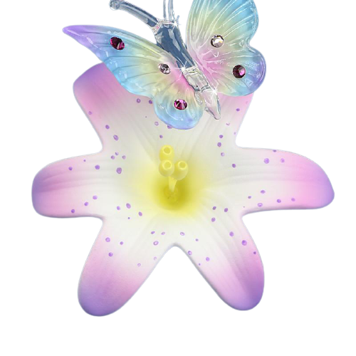 Crystal Butterfly, Glass Pink Lily, Handcrafted Figurine Home Decoration, Handmade Gift Gor Women