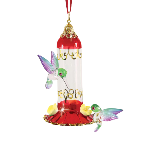 Hummingbird Feeder Ornaments, Glass Bird Ornaments, Handcrafted Hummingbird Decors,  Holiday Decorations, Christmas Gift for Women