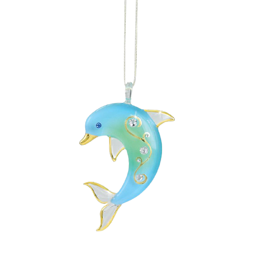 Glass Baron Dolphin Ornament with Crystals and 22kt Gold Accents
