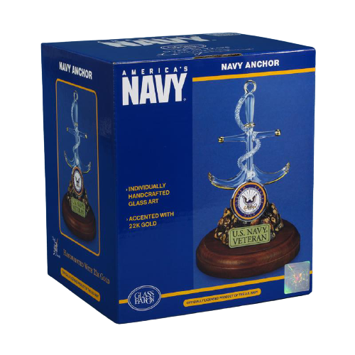 US Anchor Navy Veteran Glass Figurine Accented with 22kt Gold