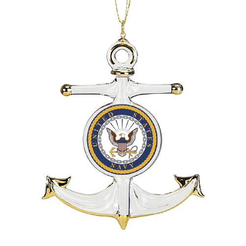 Glass Baron US Navy Anchor Ornament with 22kt Gold Accents