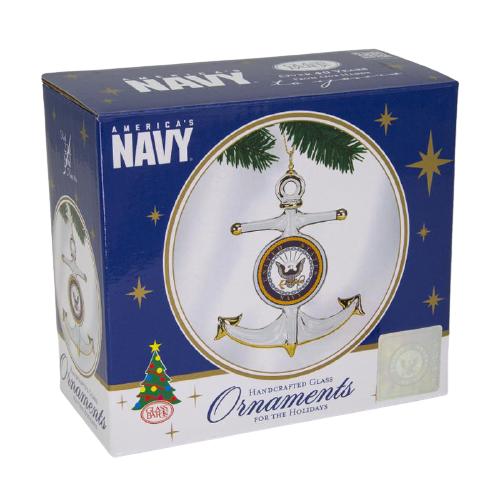 Glass Baron US Navy Anchor Ornament with 22kt Gold Accents
