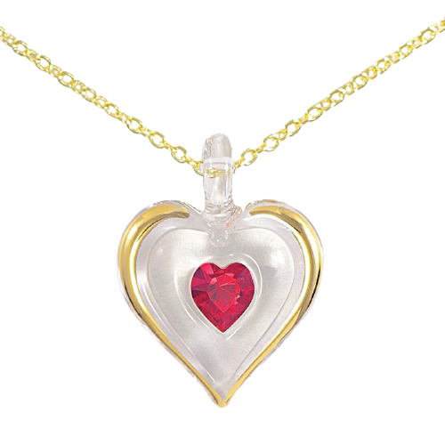 Glass July Birthstone Heart Necklace Accented w/ Genuine Crystals