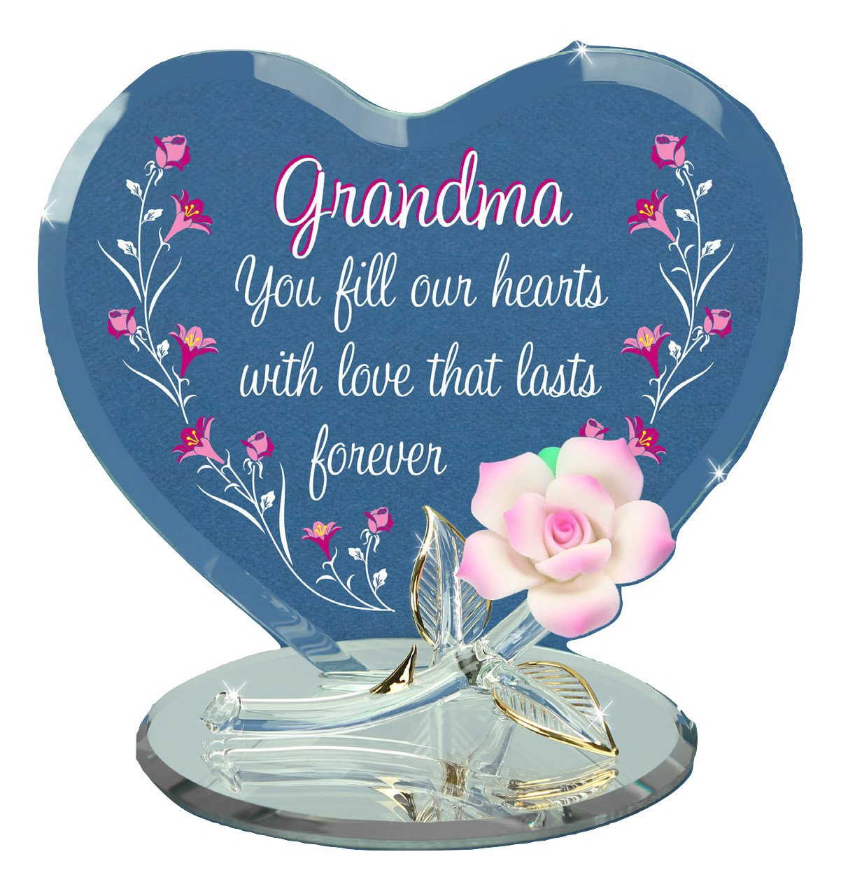 Grandma Porcelain Rose, Handmade Heart Figurine, Grandma Flower Gift, Mother's Day Gift, Home Decor, Gift From Grandkids