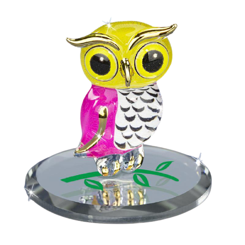 Glass Owl Owlet Statue Collectible Figurine with 22kt Gold Accents