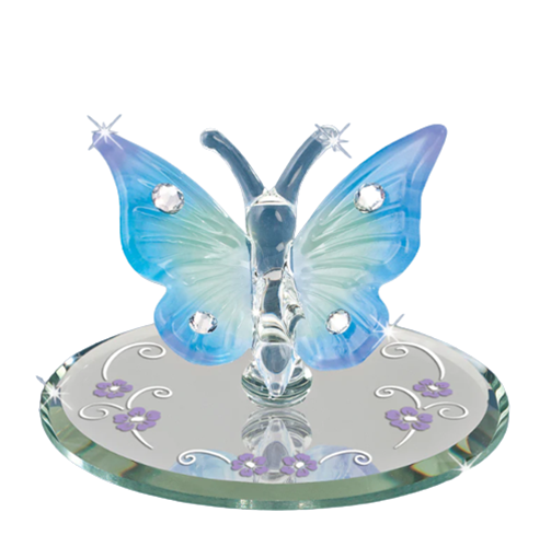 Blue Butterfly Glass Figurine Handcrafted with Crystals Accents