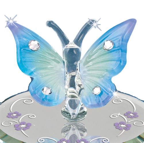 Blue Butterfly Glass Figurine Handcrafted with Crystals Accents