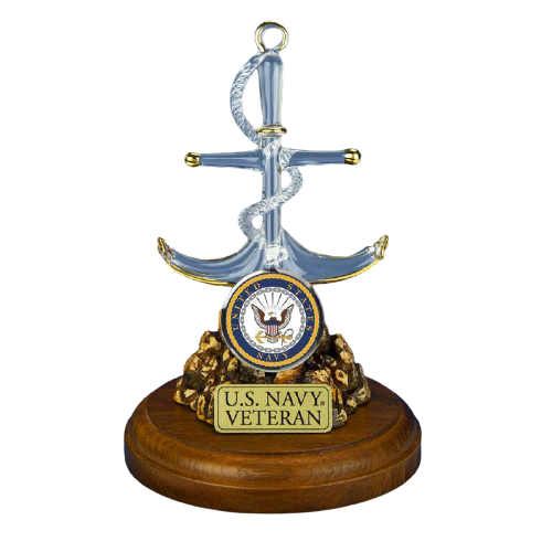 US Anchor Navy Veteran Glass Figurine Accented with 22kt Gold