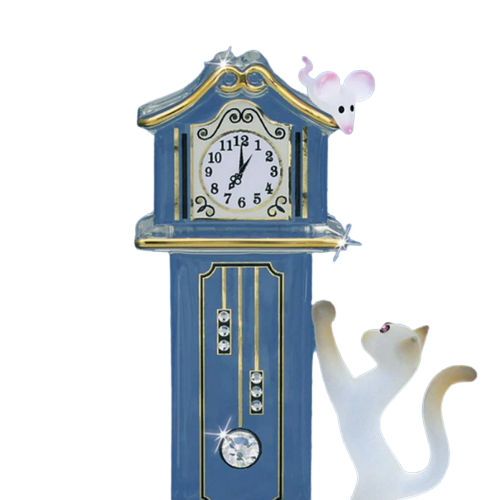 Glass Baron Clock Figurine Hickory Dickory with Crystal Accents