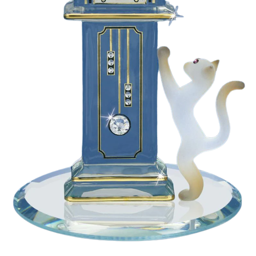 Glass Baron Clock Figurine Hickory Dickory with Crystal Accents