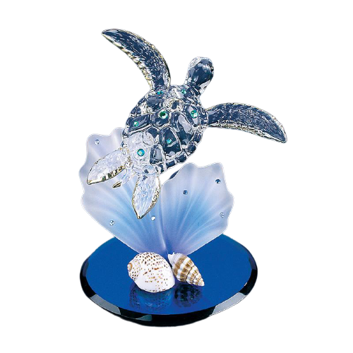 Glass Baron Sea Turtle on Blue Coral Collectible Figurine