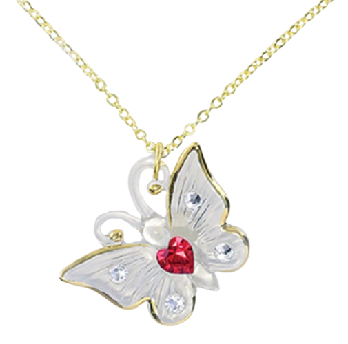 Glass Baron Butterfly Necklace with Red Crystal Heart