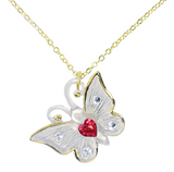 Handmade Butterfly Necklace with Red Crystal Heart