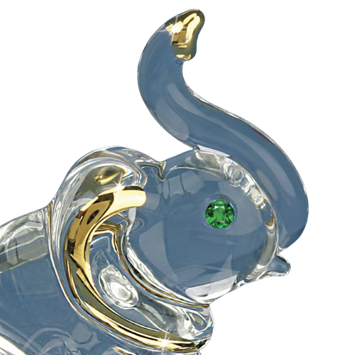 Glass Baron Lucky Elephant Handcrafted Figurine Green Crystal Eyes
